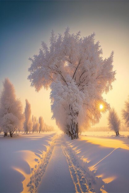 Eine schöne Schneeszene am Morgen Generative Ai
