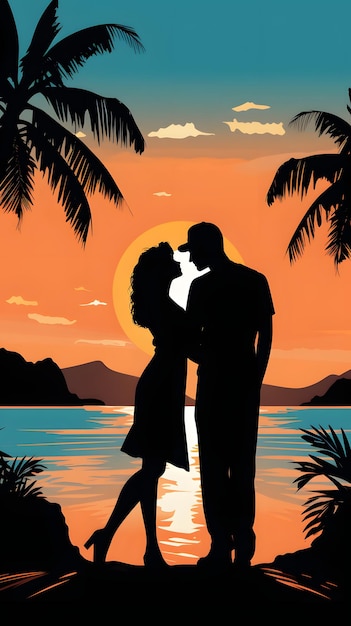 eine schöne Strandszene im Stil der kühnen Chromatik exotische Sonnenuntergang Liebe