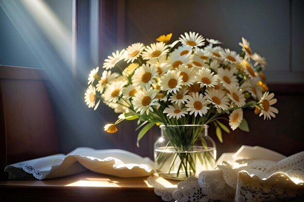Eine schöne Vase mit weißen Blumen