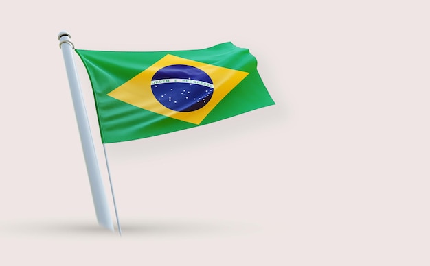 Eine schöne volle Flagge für Brasilien auf einem weißen Hintergrund 3D-Rendering