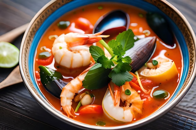 eine Schüssel Garnelensuppe mit Garnelen und Garnelen