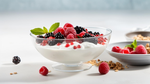 Eine Schüssel gesunden Joghurt mit Granola und Beeren