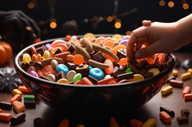 Foto eine schüssel halloween-süßigkeiten gefüllt mit schokolade