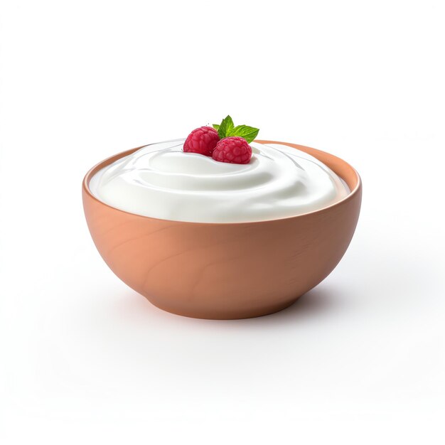 Foto eine schüssel joghurt mit himbeeren