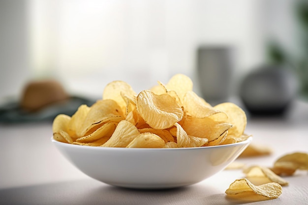 Eine Schüssel Kartoffelchips auf einem Tisch