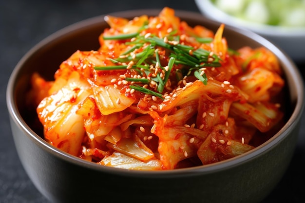 Foto eine schüssel kimchi mit sesamkerne oben