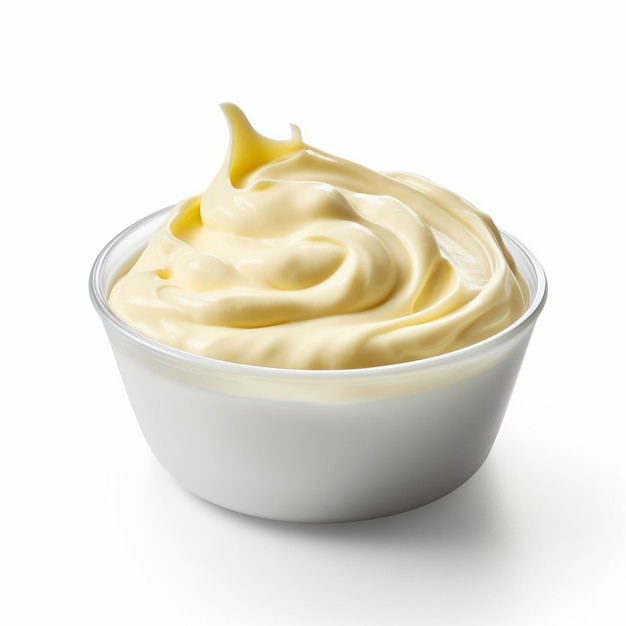 eine Schüssel Mayonnaise mit Mayonnaise darin.