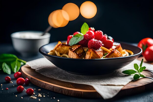 Foto eine schüssel mit beeren und beeren auf einem tisch