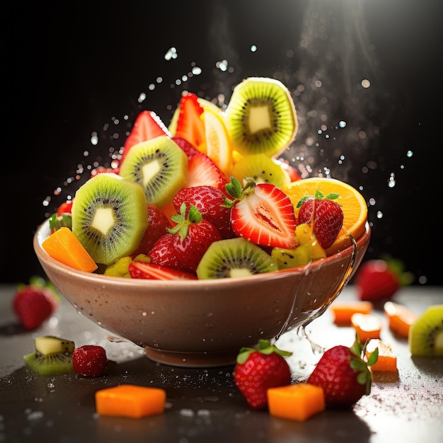 Eine Schüssel mit frisch geschnittenen Kiwi-Orangen und Erdbeeren voller Vitamin-Crich-Früchte