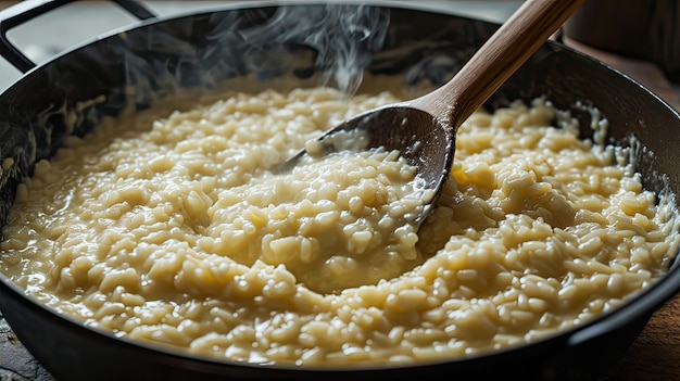 Eine Schüssel mit Lebensmitteln mit einem Löffel, nahrhafte und verzehrfertige Mahlzeit