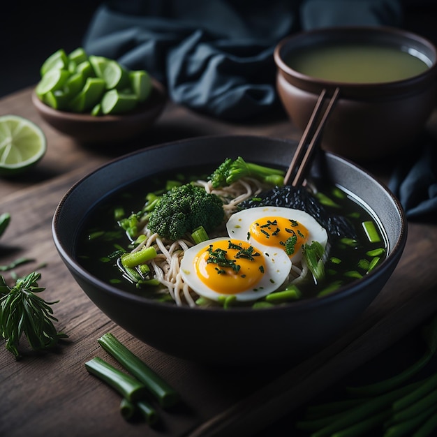 Eine Schüssel Nudelei und Suppe