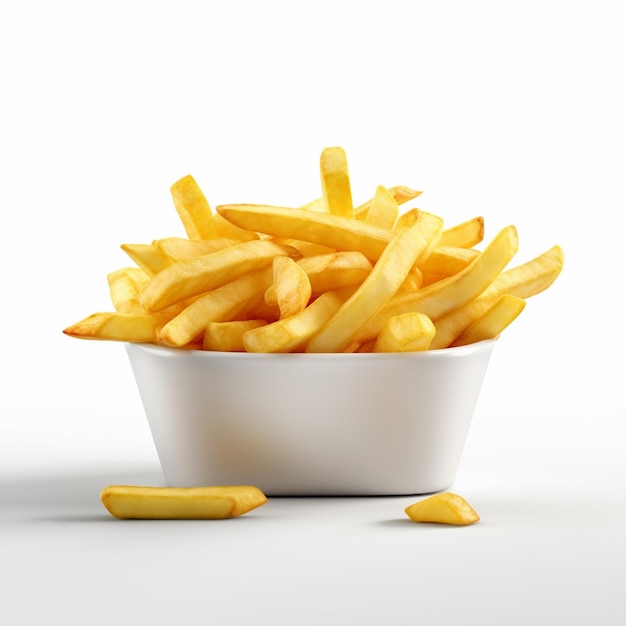 Eine Schüssel Pommes mit der Aufschrift „Pommes Frites“.