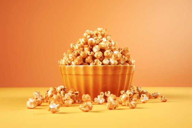 Eine Schüssel Popcorn mit orangefarbenem Hintergrund