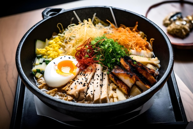 Eine Schüssel Ramen mit einem Spiegelei obendrauf