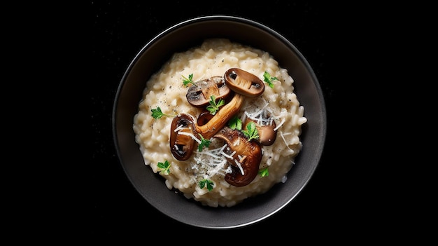 Eine Schüssel Risotto mit Pilzen und Petersilie