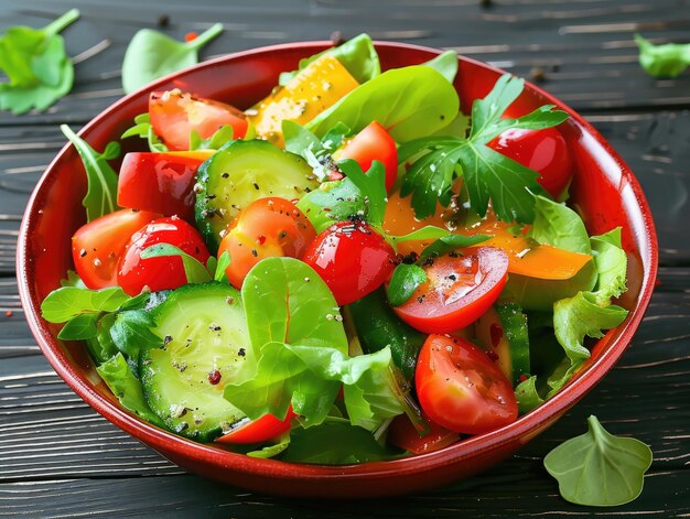 eine Schüssel Salat mit einer roten Schüssel Salz und Avocado