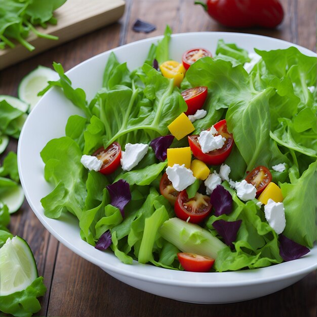 Eine Schüssel Salat mit einer Tomate darauf