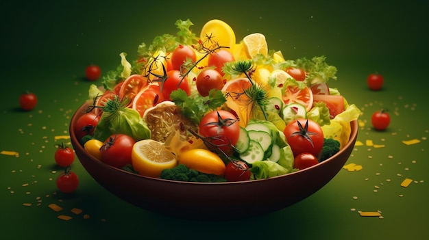Eine Schüssel Salat mit grünem Hintergrund