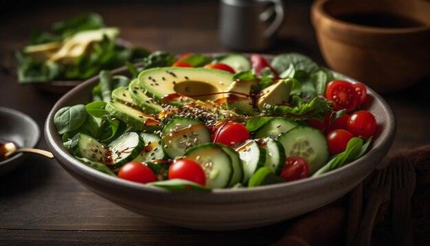 Eine Schüssel Salat mit Gurke, Tomate und Gurke