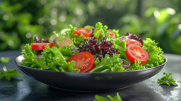eine Schüssel Salat mit Tomaten und Salat