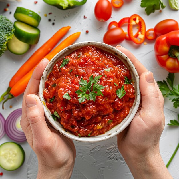 eine Schüssel Salsa mit einem Löffel drin, auf dem "Salsa" steht.