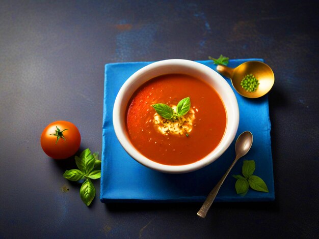 Foto eine schüssel suppe mit einem löffel und ein löffel darauf