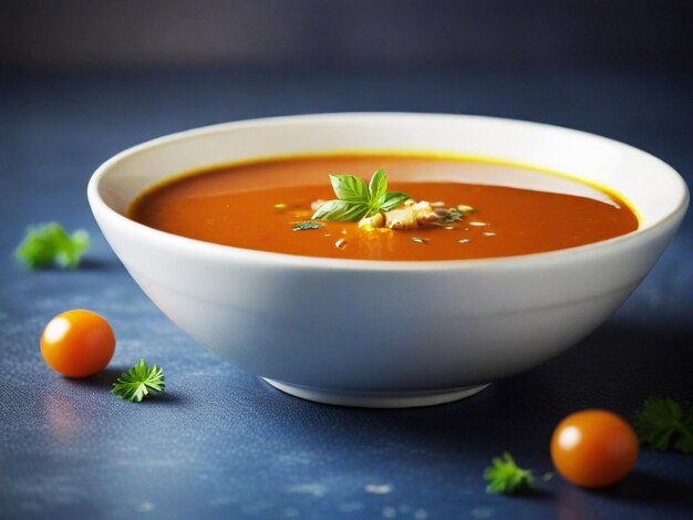 Foto eine schüssel suppe mit einer weißen schüssel tomatensuppe