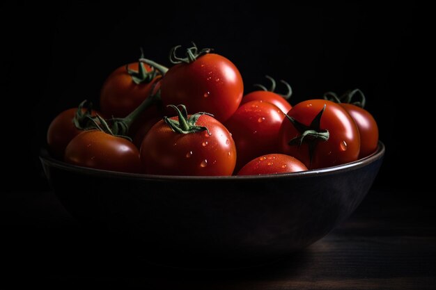 Eine Schüssel Tomaten mit dunklem Hintergrund