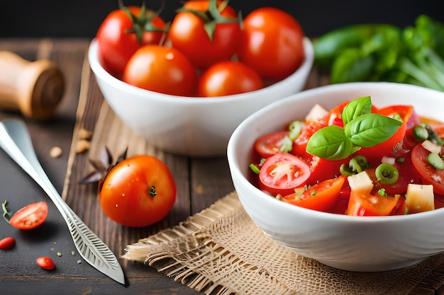 Eine Schüssel Tomatensalat mit ein paar anderen Zutaten