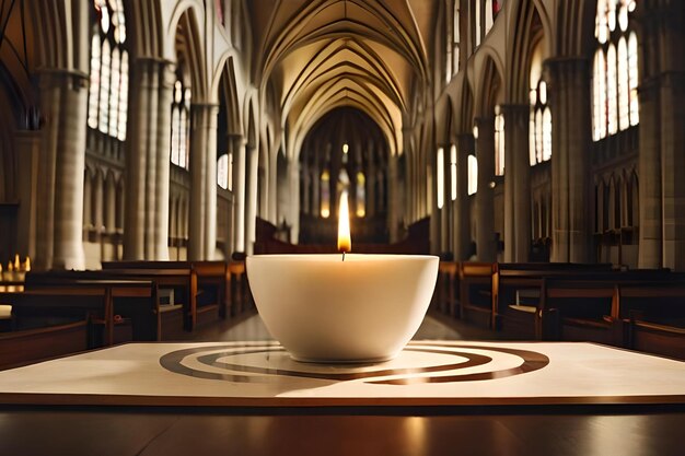 Foto eine schüssel weißwein steht auf einem tisch in einer kirche.