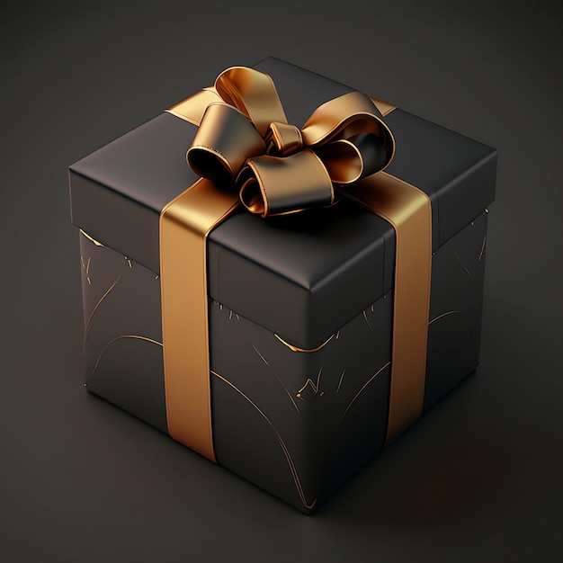 Eine schwarz-goldene Geschenkbox mit einem goldenen Band darauf.