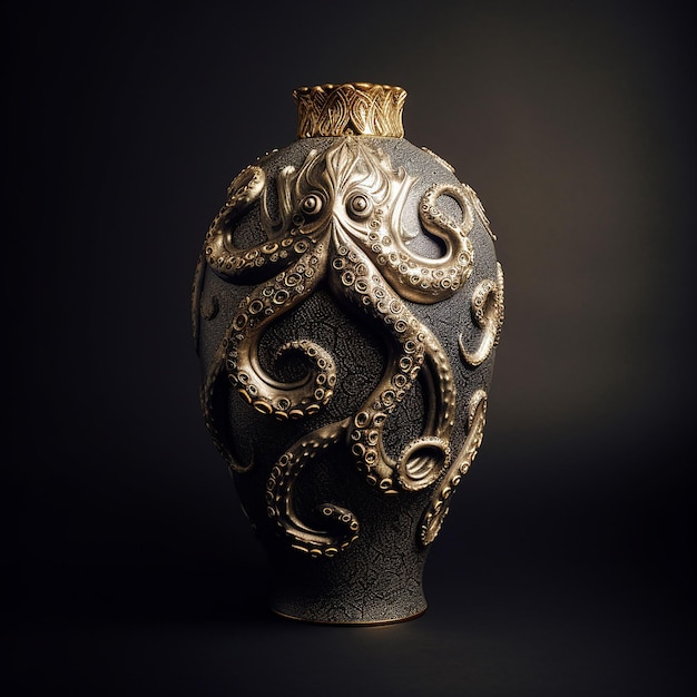 eine schwarz-goldene Vase mit einem goldenen Muster darauf