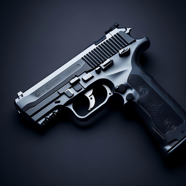 Eine schwarz-silberne Waffe mit der Aufschrift „gun“.