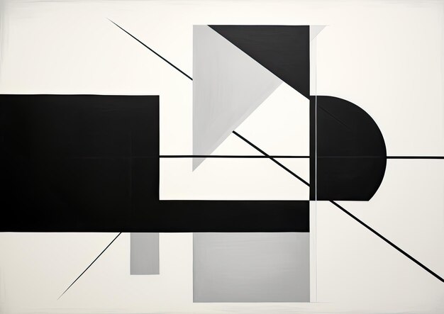 Foto eine schwarz-weiß-aufnahme einer gemälde-leinwand mit einer minimalistischen komposition von geometrischen formen