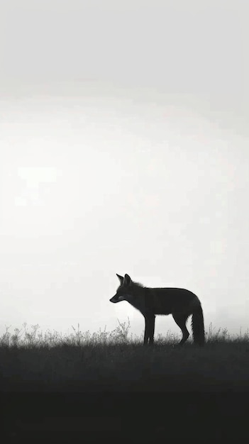 Foto eine schwarz-weiß-fotografie eines fuchses in der wildnis