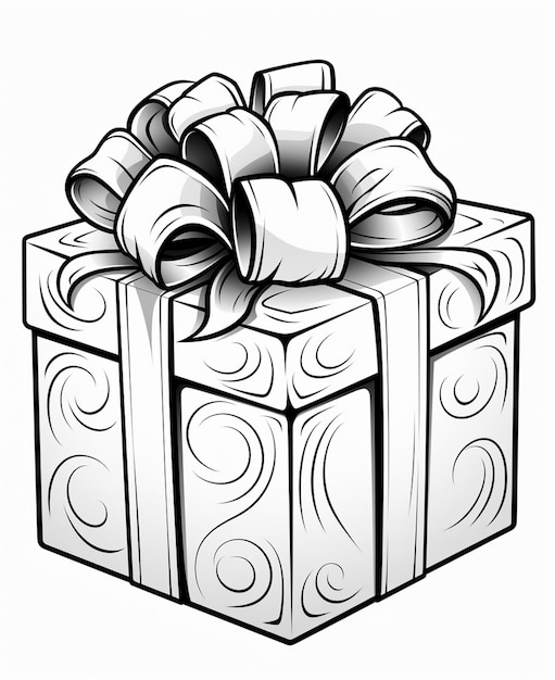 Foto eine schwarz-weiß-illustration einer verpackten geschenkbox mit einer generativen schleife