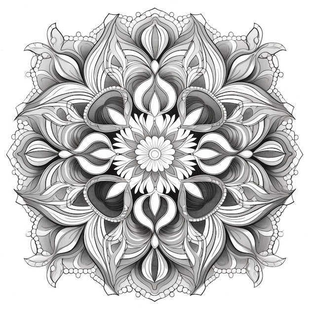 eine Schwarz-Weiß-Zeichnung einer Blume mit einem großen generativen Zentrum in der Mitte
