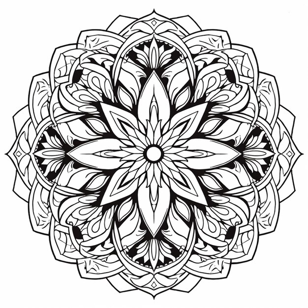 eine Schwarz-Weiß-Zeichnung einer Blume mit einem kreisförmigen generativen Design