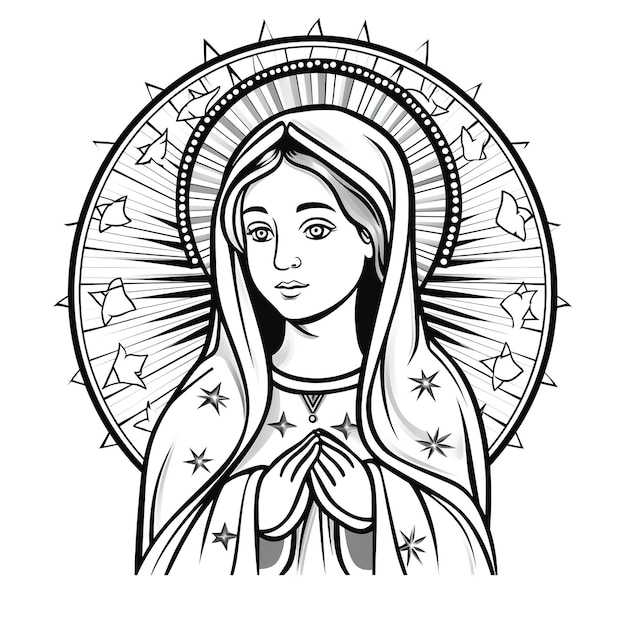 Eine Schwarz-Weiß-Zeichnung einer Jungfrau Maria