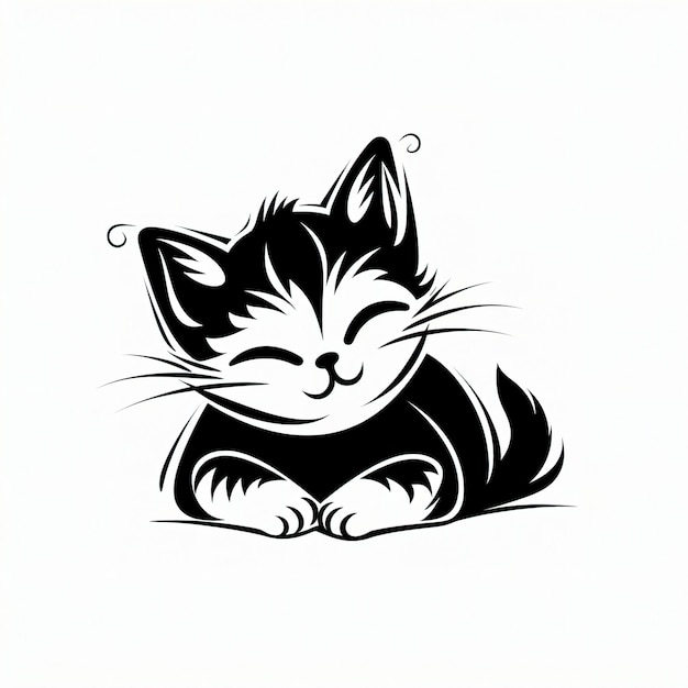 eine Schwarz-Weiß-Zeichnung einer Katze mit schwarzem Oberteil, auf der Schnurrhaare stehen