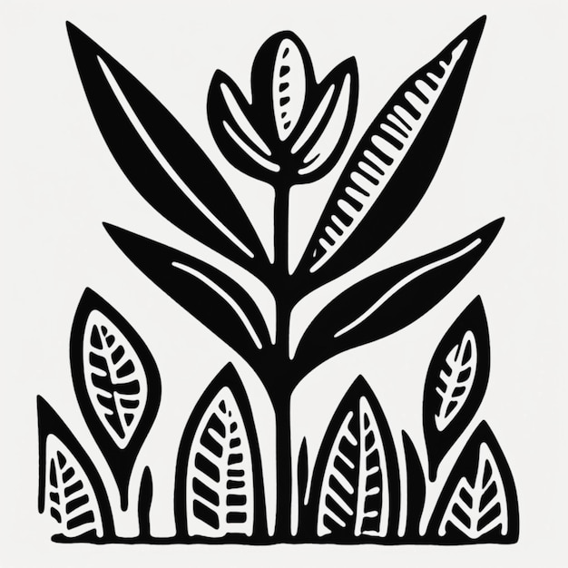 Eine Schwarz-Weiß-Zeichnung einer Pflanze mit generativen Blättern