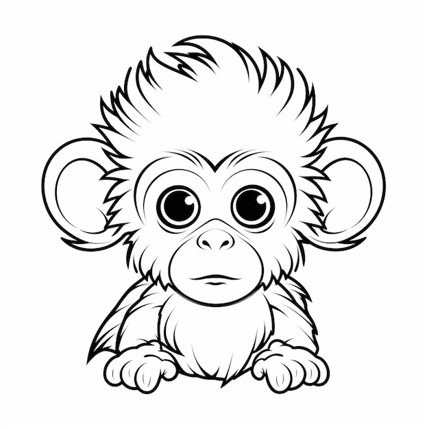 Eine Schwarz-Weiß-Zeichnung eines Affen mit großen Augen, generative KI