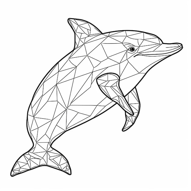 eine Schwarz-Weiß-Zeichnung eines Delfins mit einem geometrischen Muster, generativer KI