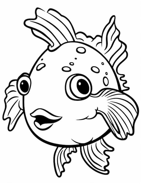 Eine Schwarz-Weiß-Zeichnung eines Fisches mit großen Augen, generative KI