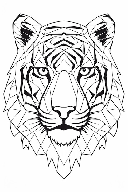 eine Schwarz-Weiß-Zeichnung eines generativen Tigerkopfes