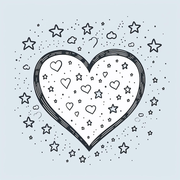 eine Schwarz-Weiß-Zeichnung eines Herzens, umgeben von generativen Sternen