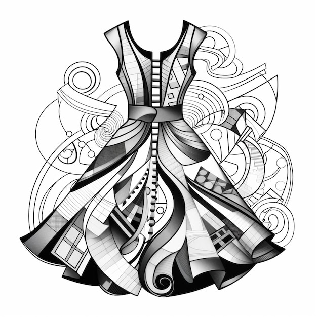 eine Schwarz-Weiß-Zeichnung eines Kleides mit einer generativen Schleife