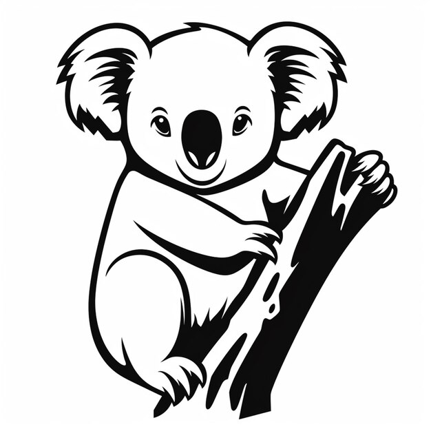 eine Schwarz-Weiß-Zeichnung eines Koalabären, der auf einem Ast sitzt, generative KI