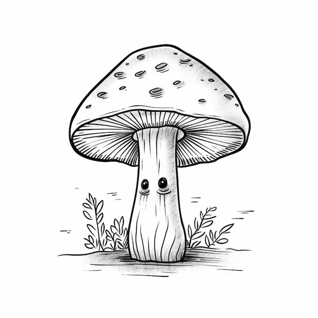 Foto eine schwarz-weiß-zeichnung eines pilzes mit einem generativen gesicht