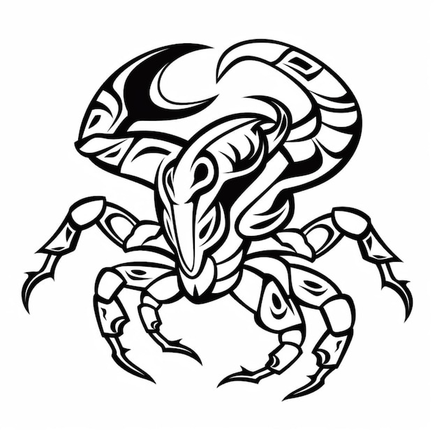 eine Schwarz-Weiß-Zeichnung eines Skorpions mit einem großen generativen Kopf